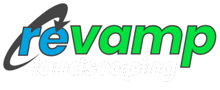 Revamp logo with blue and green text on white background